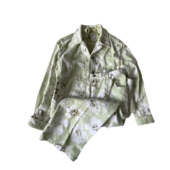 Jones Wear Sport 3 Piece Set Jacket Pants Top Floral Denim Mint Green L/14 EUC - Picture 1 of 12